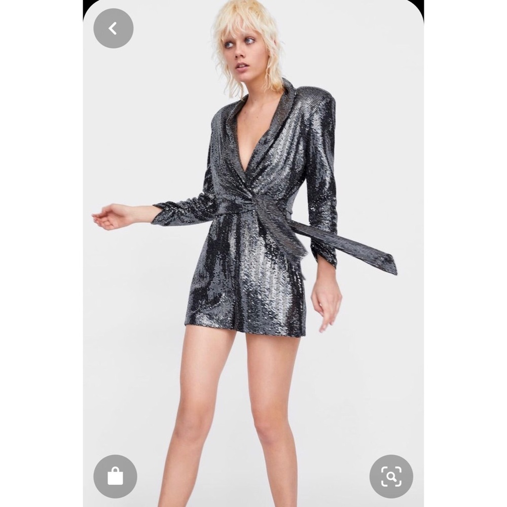 Zara Silver Sequin Shiny Jumpsuit/Romper Sz S